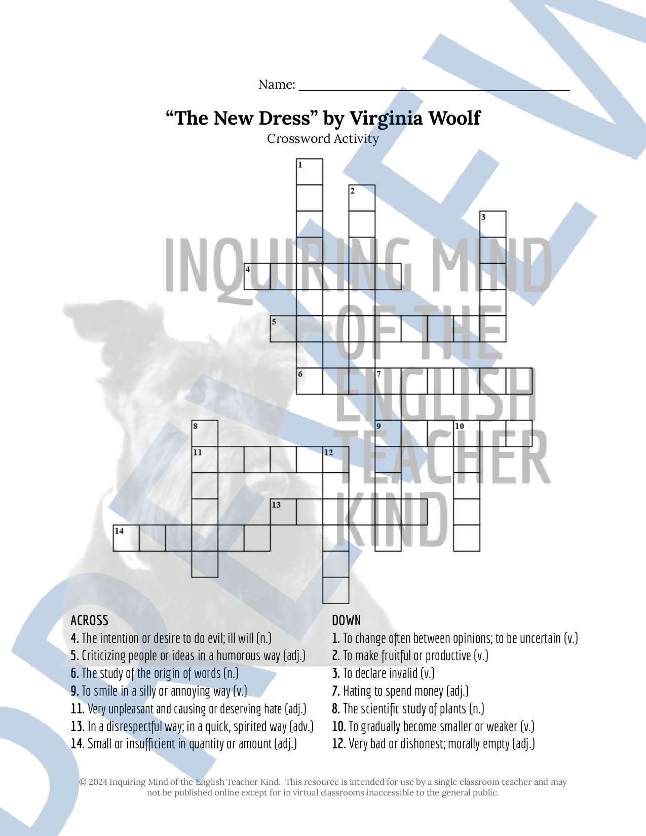 The New Dress By Virginia Woolf Vocabulary Games For High School Classful The New Dress By Virginia Woolf Vocabulary Games For High School Classful