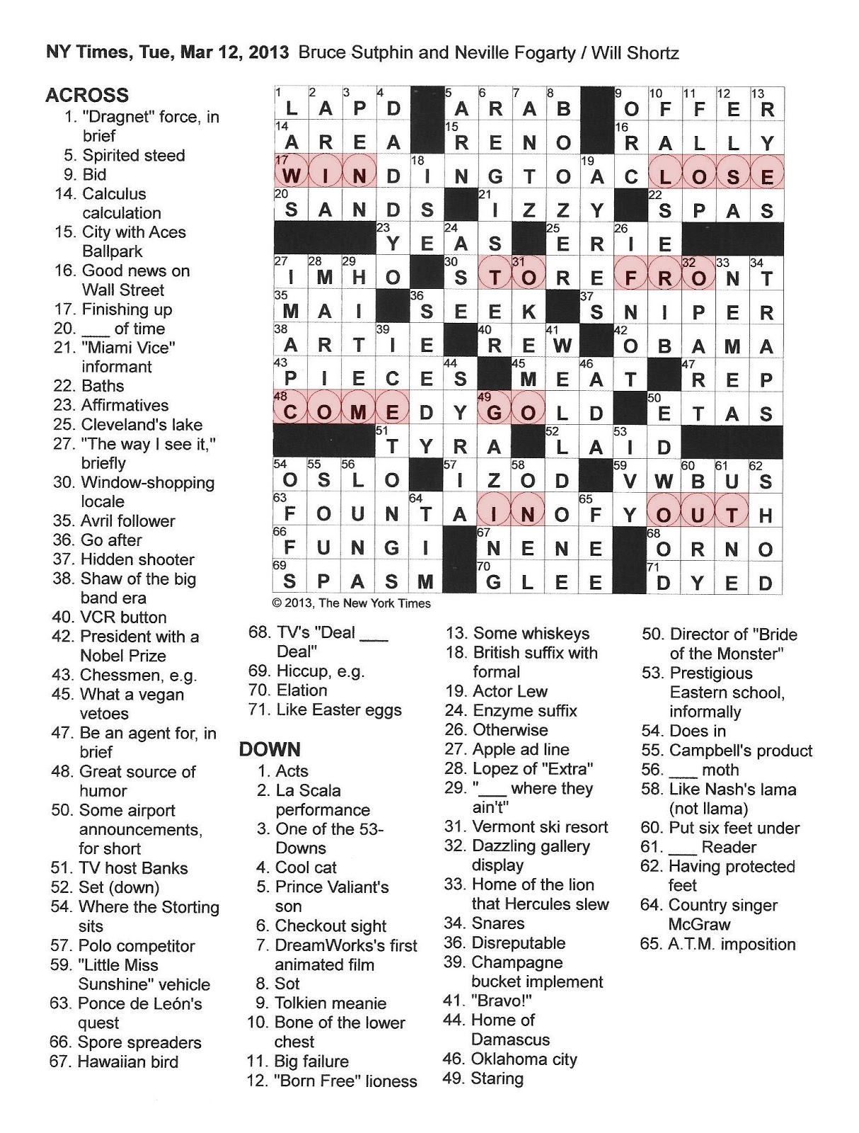 The New York Times Crossword In Gothic 03 12 13 Opposites The New York Times Crossword In Gothic 03 12 13 Opposites