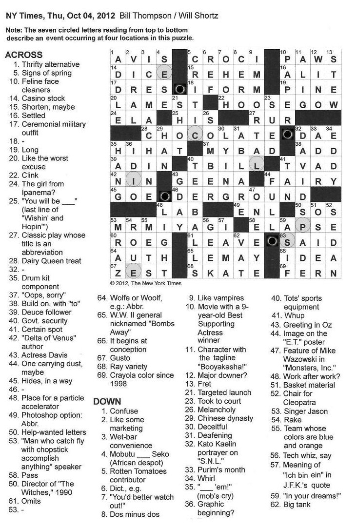 The New York Times Crossword In Gothic 10 04 12 ECLIPSE The New York Times Crossword In Gothic 10 04 12 ECLIPSE