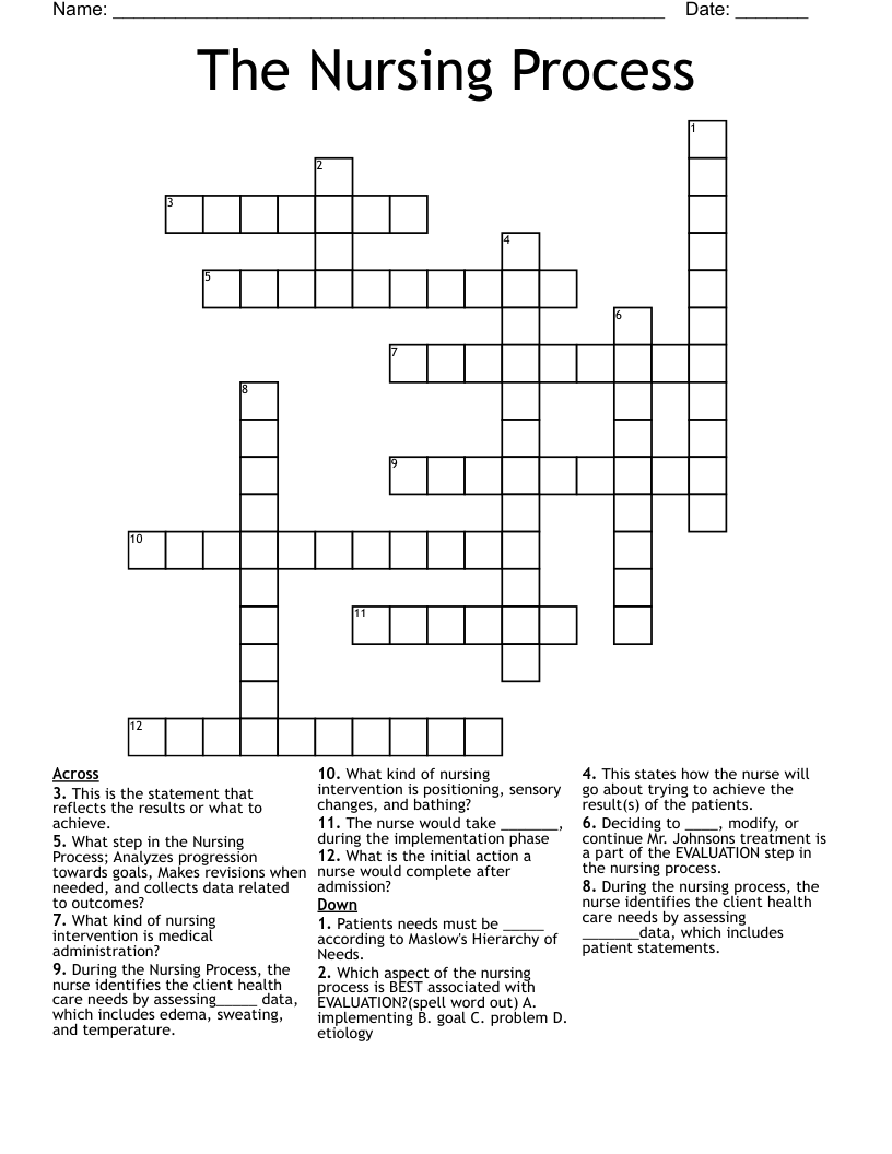 The Nursing Process Crossword WordMint The Nursing Process Crossword WordMint