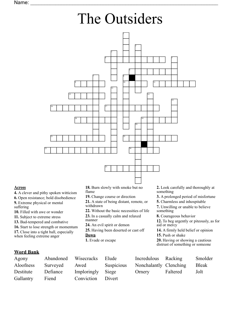 The Outsiders Crossword WordMint The Outsiders Crossword WordMint