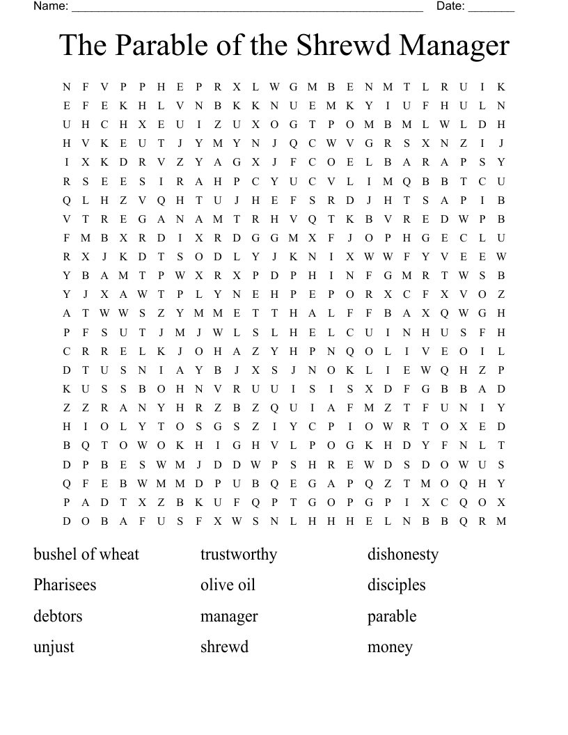 The Parable Of The Shrewd Manager Word Search WordMint The Parable Of The Shrewd Manager Word Search WordMint