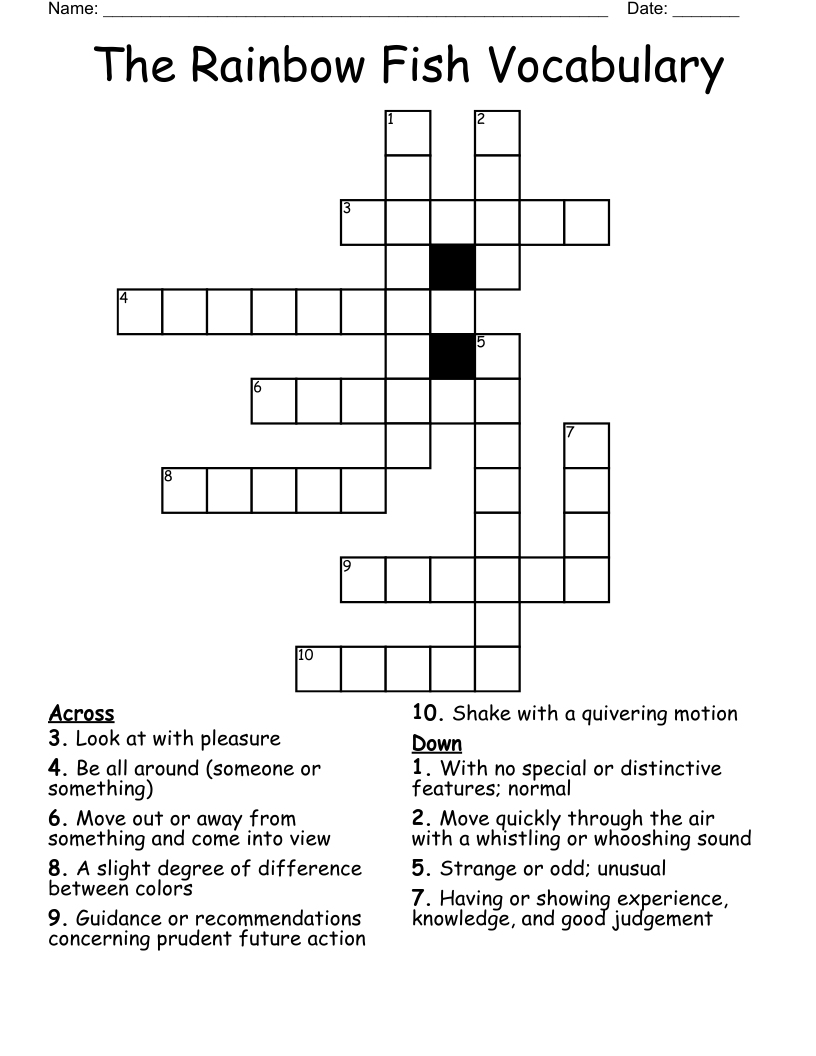 The Rainbow Fish Vocabulary Crossword WordMint The Rainbow Fish Vocabulary Crossword WordMint