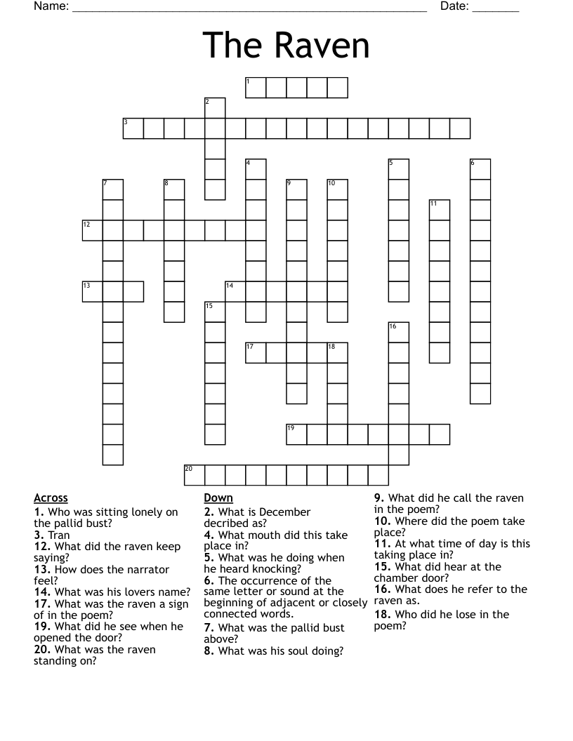 The Raven Crossword WordMint The Raven Crossword WordMint