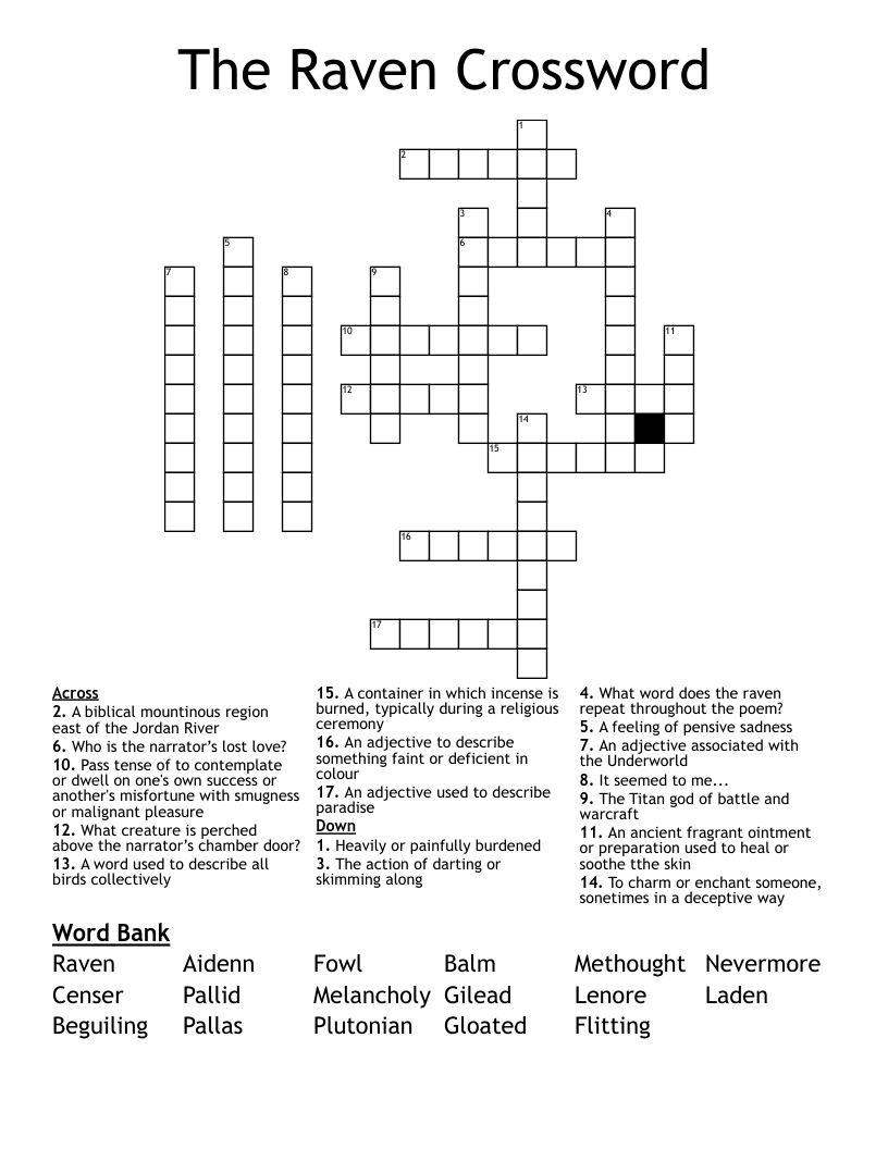 The Raven Crossword WordMint The Raven Crossword WordMint