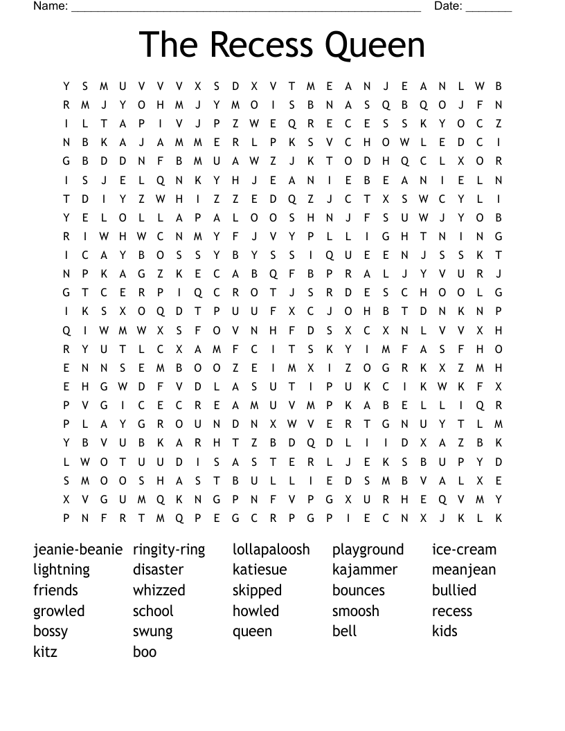 The Recess Queen Word Search WordMint The Recess Queen Word Search WordMint