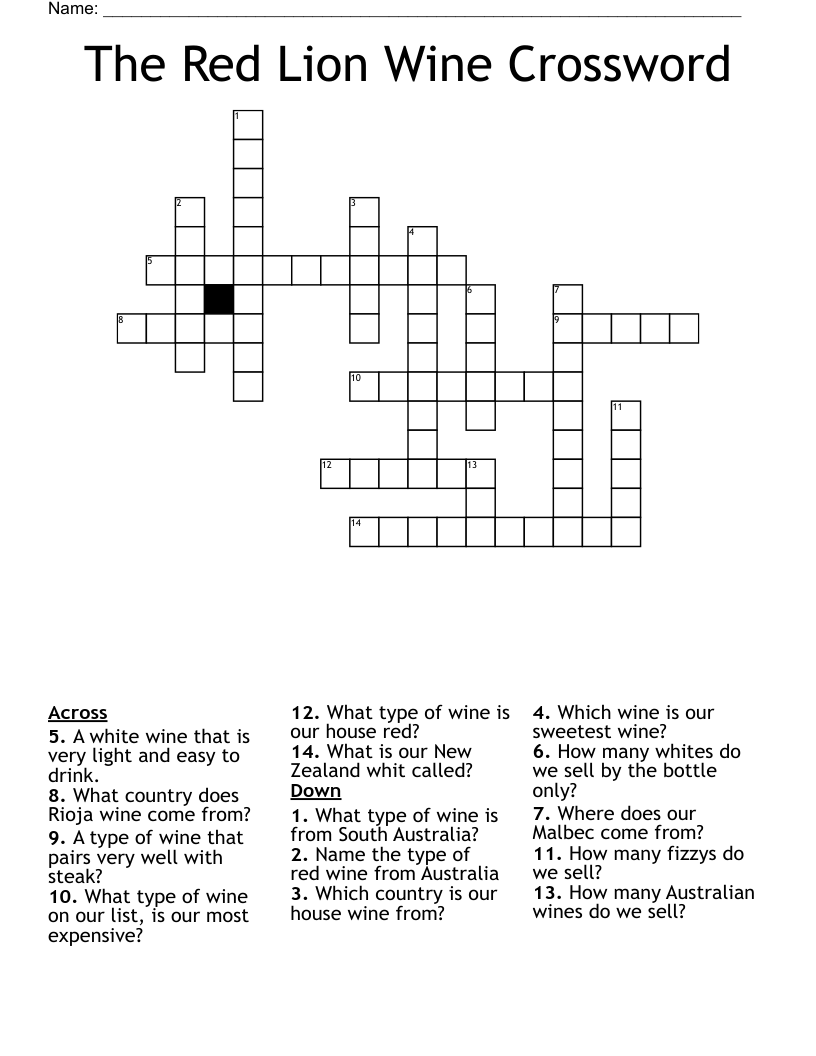 The Red Lion Wine Crossword WordMint The Red Lion Wine Crossword WordMint