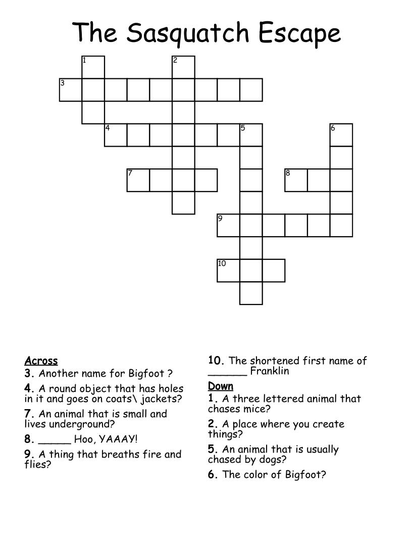 The Sasquatch Escape Crossword WordMint