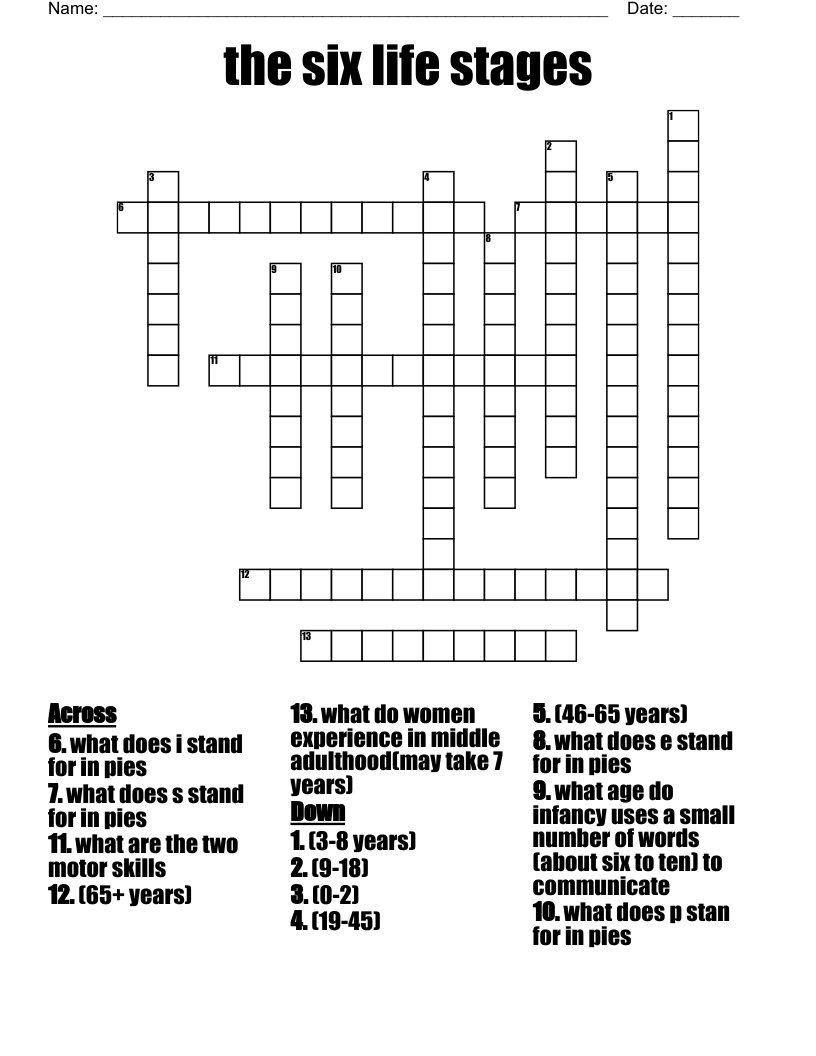 The Six Life Stages Crossword WordMint The Six Life Stages Crossword WordMint