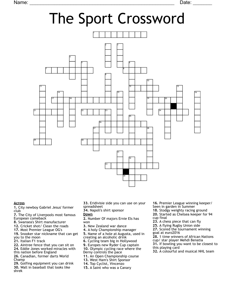 The Sport Crossword WordMint The Sport Crossword WordMint