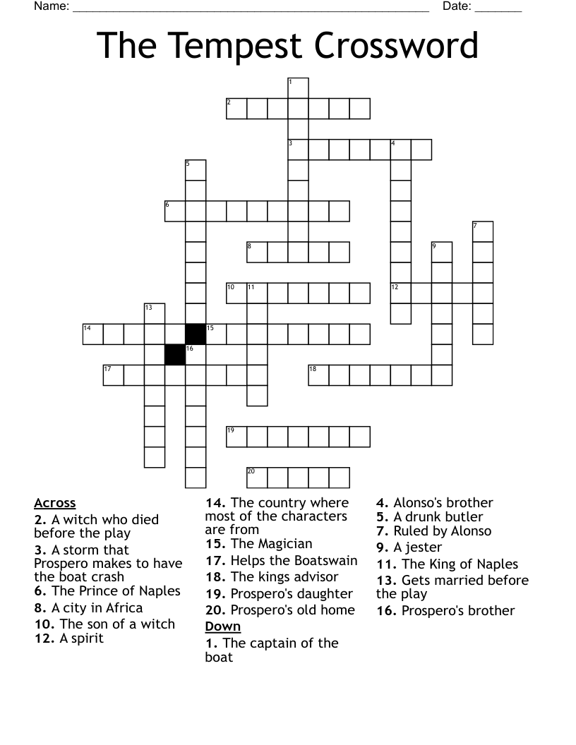The Tempest Crossword WordMint
