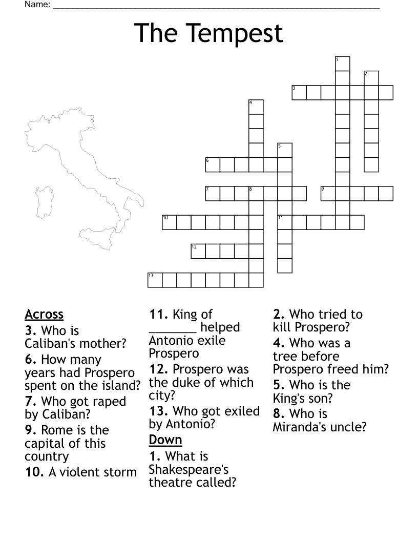 The Tempest Crossword WordMint