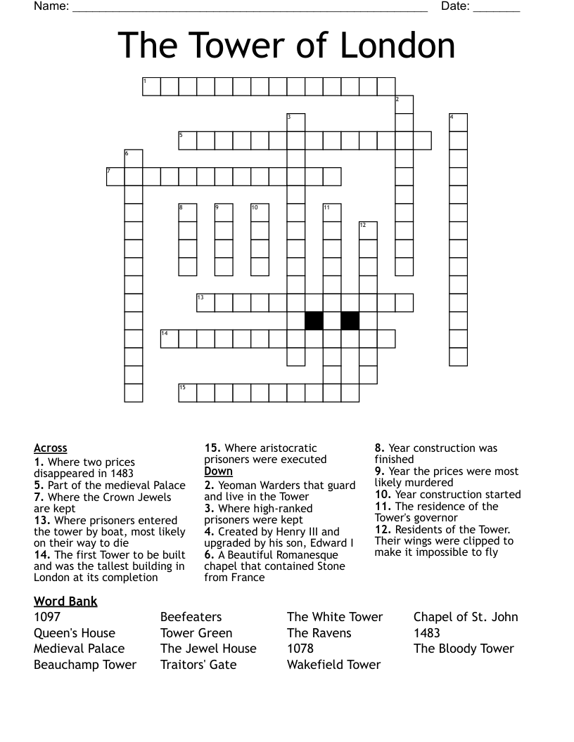 The Tower Of London Crossword WordMint The Tower Of London Crossword WordMint