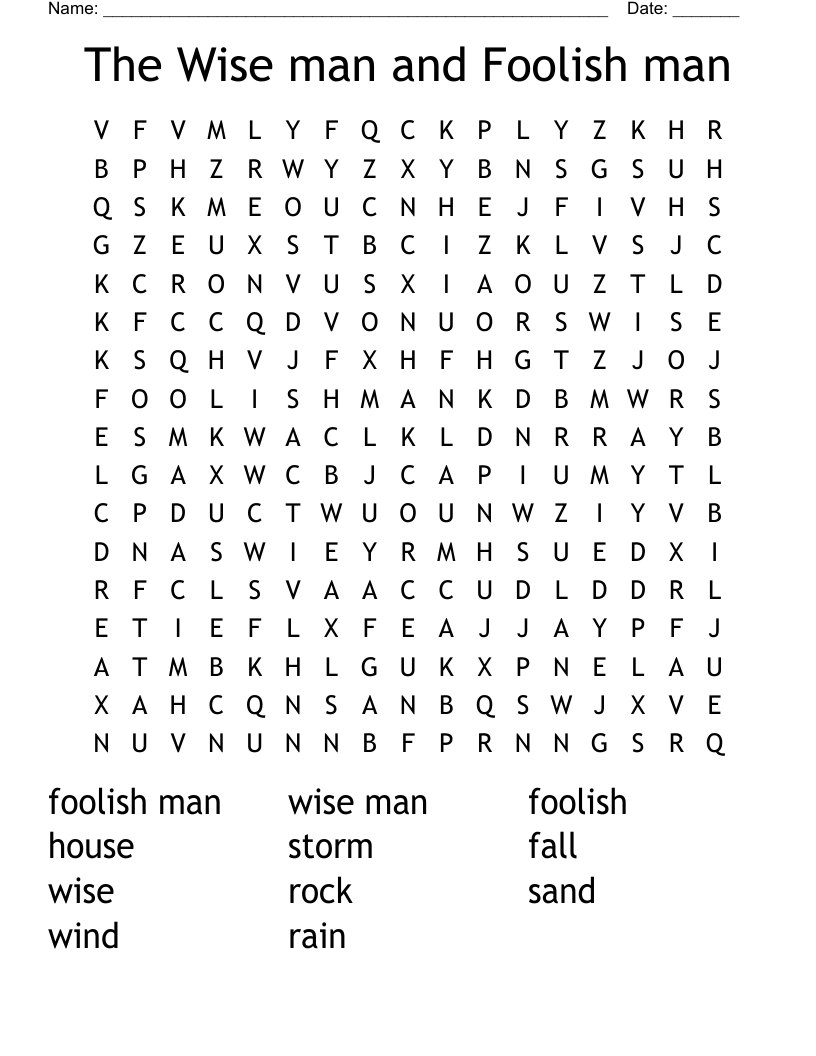 The Wise Man And Foolish Man Word Search WordMint