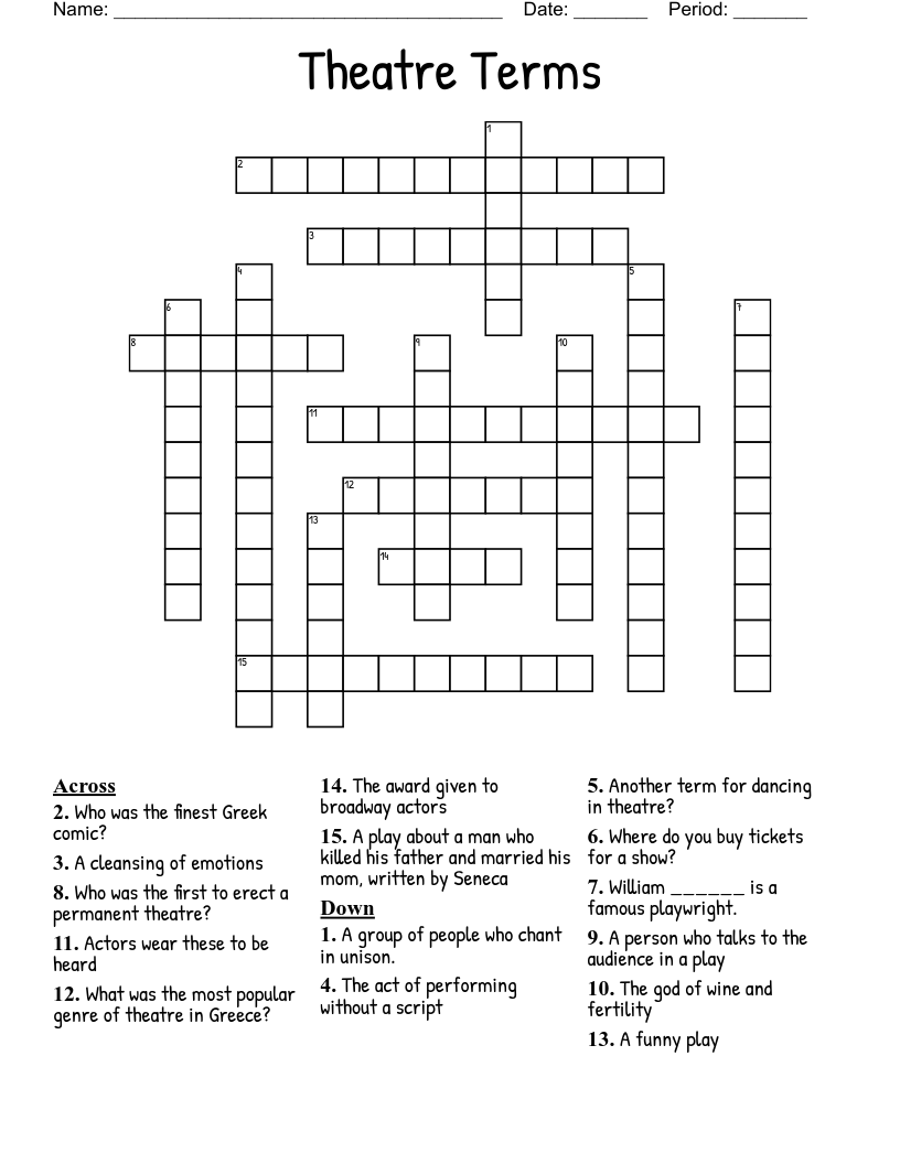 Theatre Terms Crossword WordMint Theatre Terms Crossword WordMint