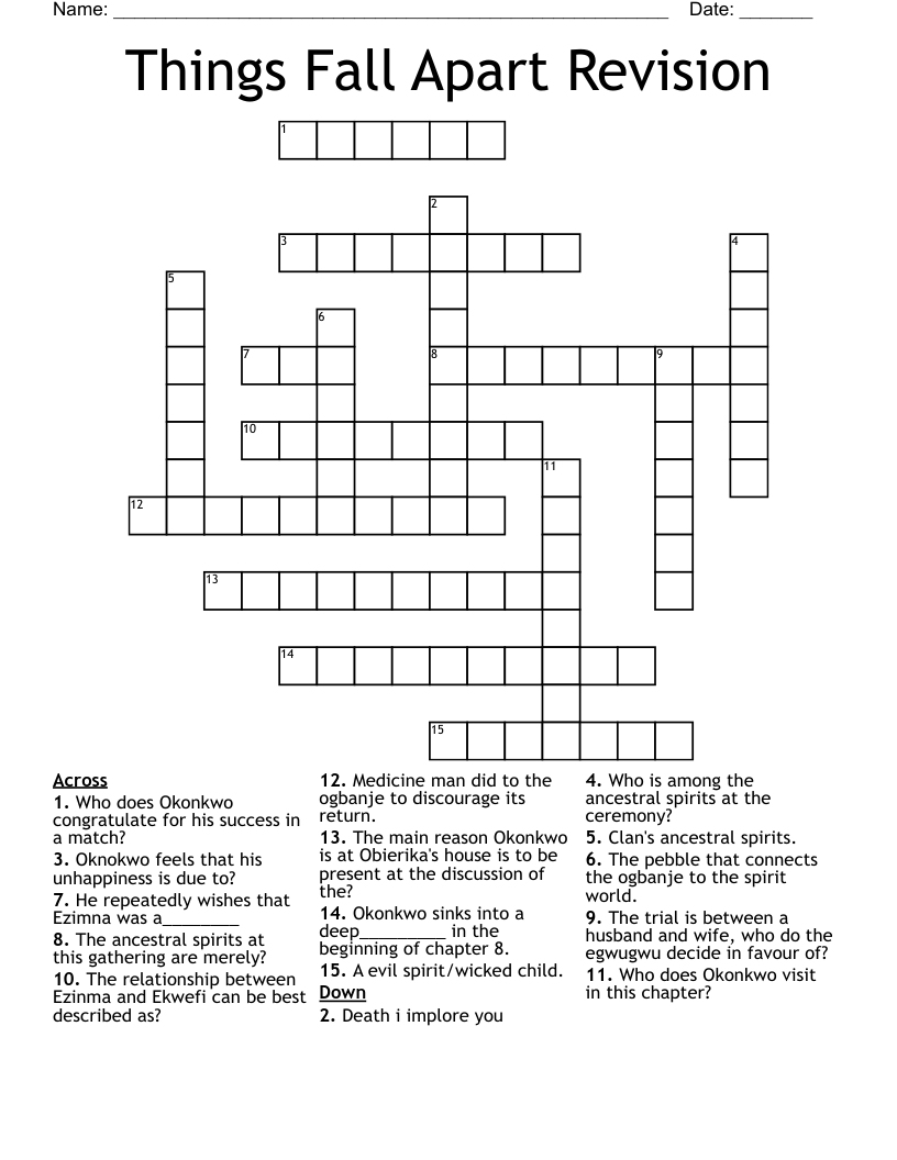 Things Fall Apart Revision Crossword WordMint Things Fall Apart Revision Crossword WordMint