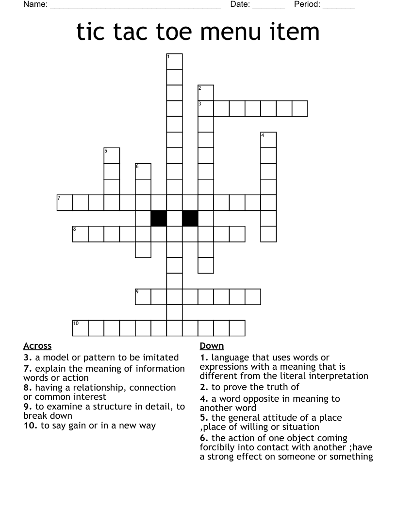 Tic Tac Toe Menu Item Crossword WordMint Tic Tac Toe Menu Item Crossword WordMint