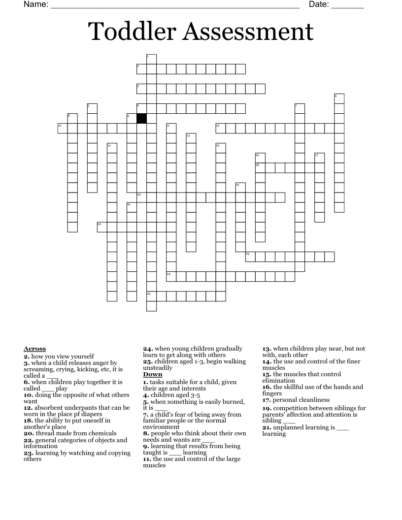 Toddler Assessment Crossword WordMint Toddler Assessment Crossword WordMint