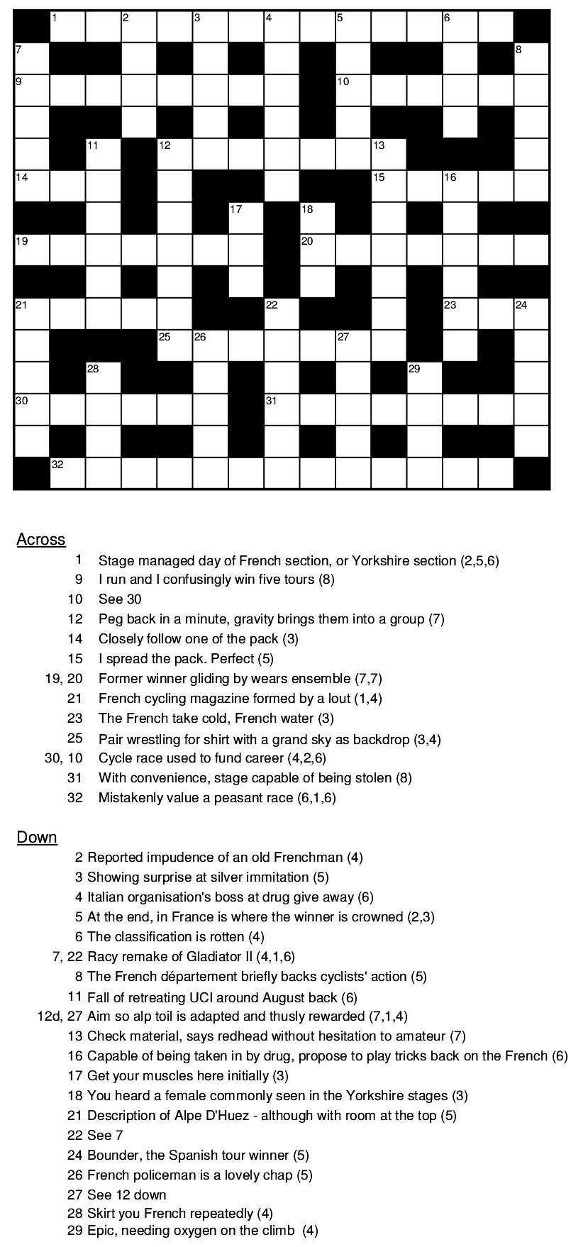 Tour De France Cryptic Crossword Tour De France On TV Tour De France Cryptic Crossword Tour De France On TV