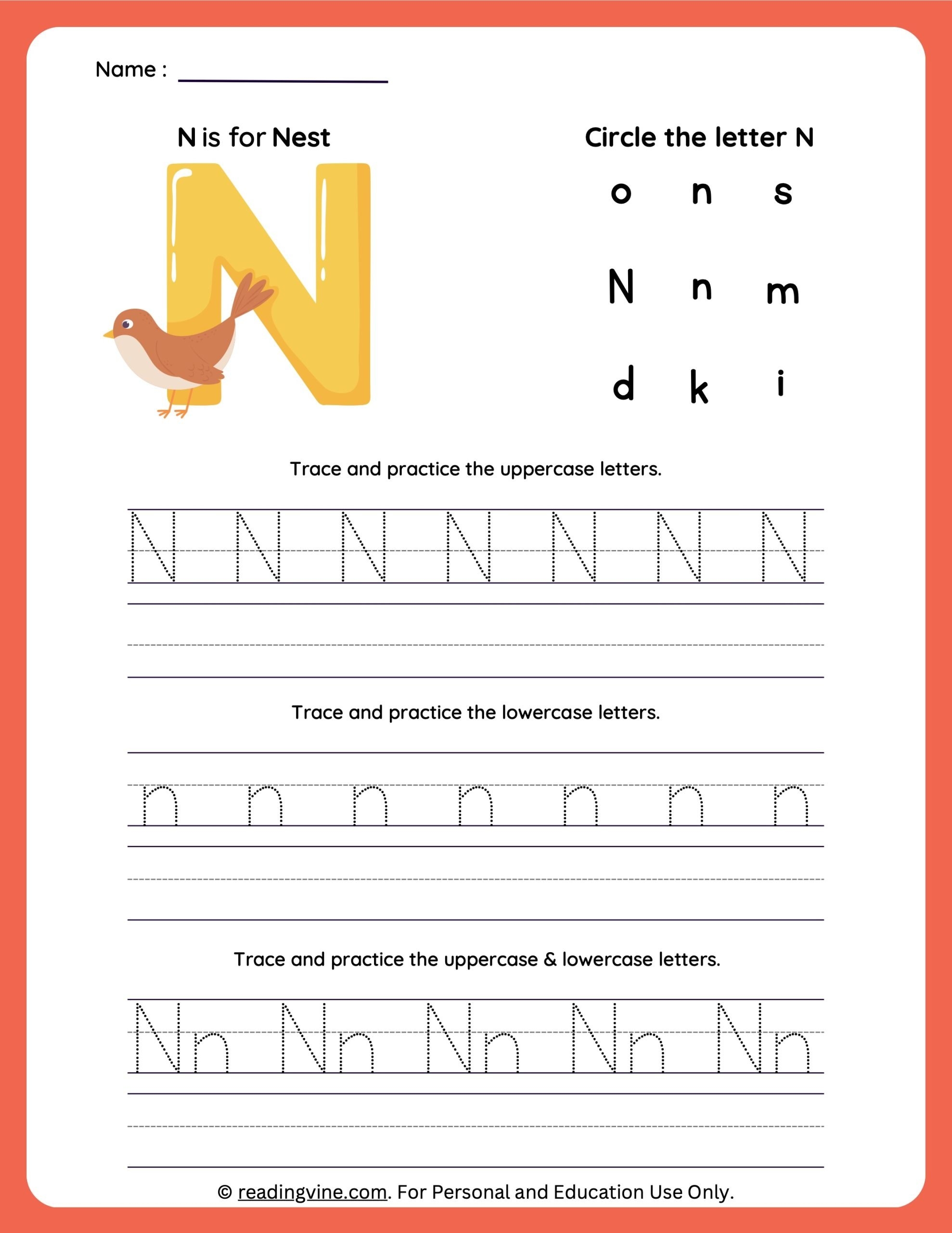 Tracing Letter N Worksheets For Preschool Tracing Letter N Worksheets For Preschool
