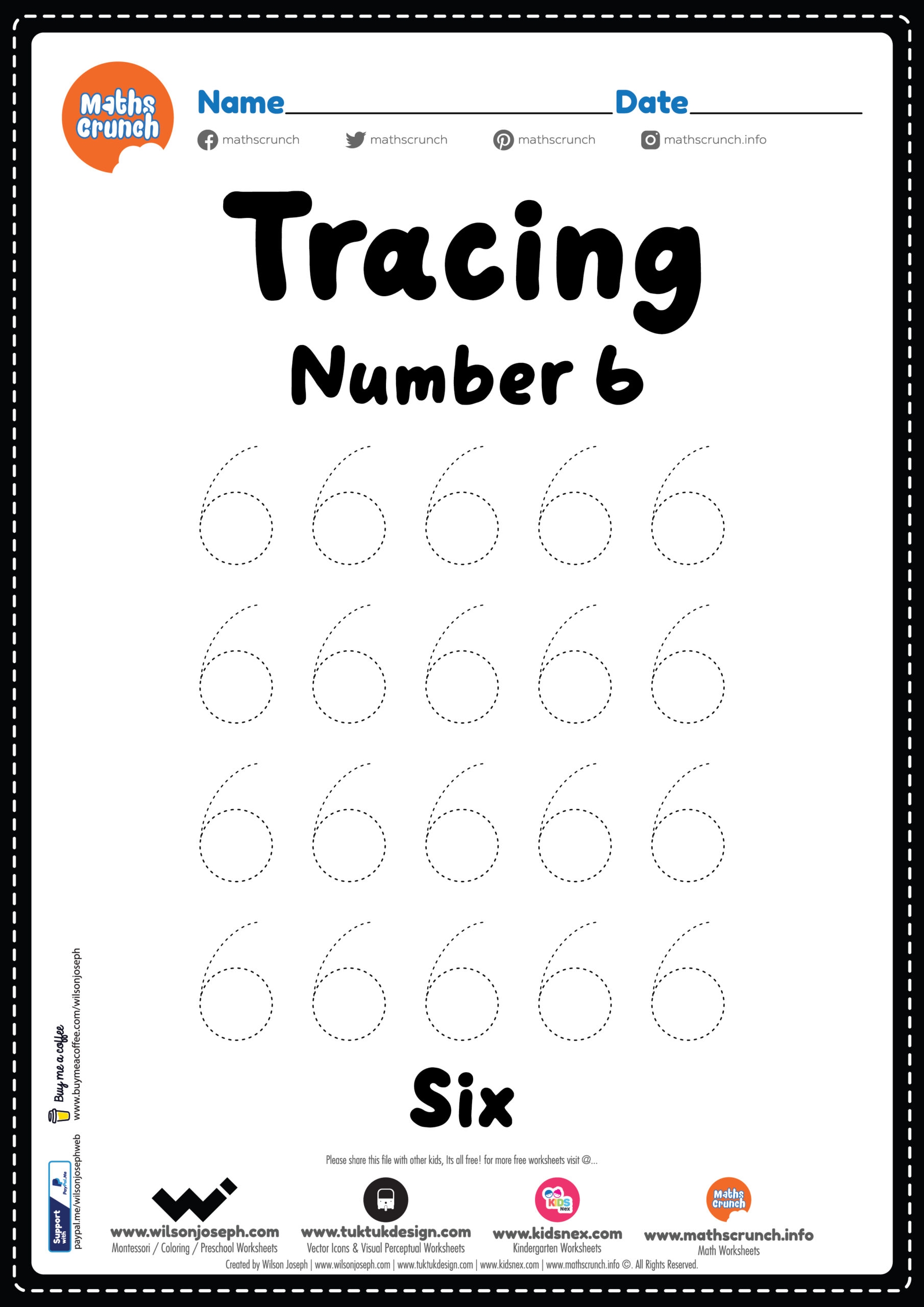 Tracing Number 6 Kindergarten Worksheet Free Printable PDF Tracing Number 6 Kindergarten Worksheet Free Printable PDF