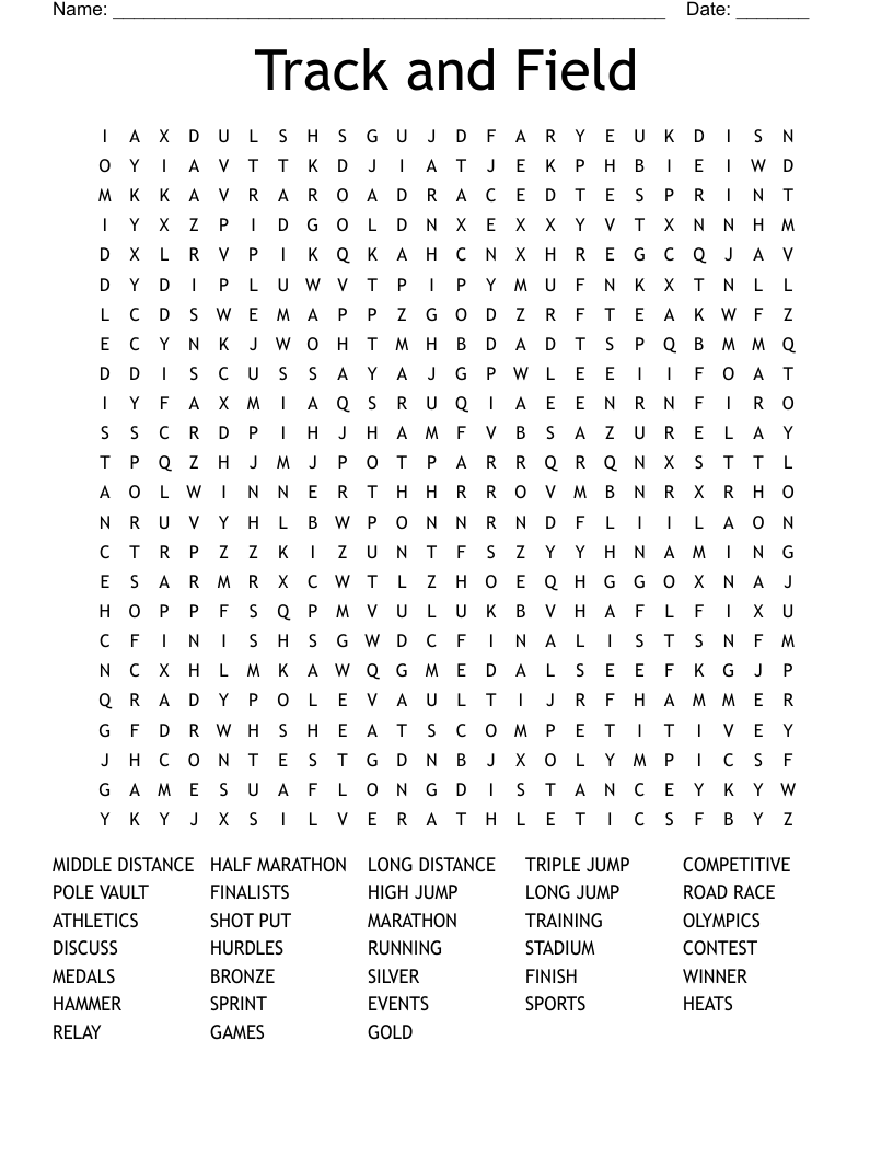 Track And Field Word Search WordMint Track And Field Word Search WordMint