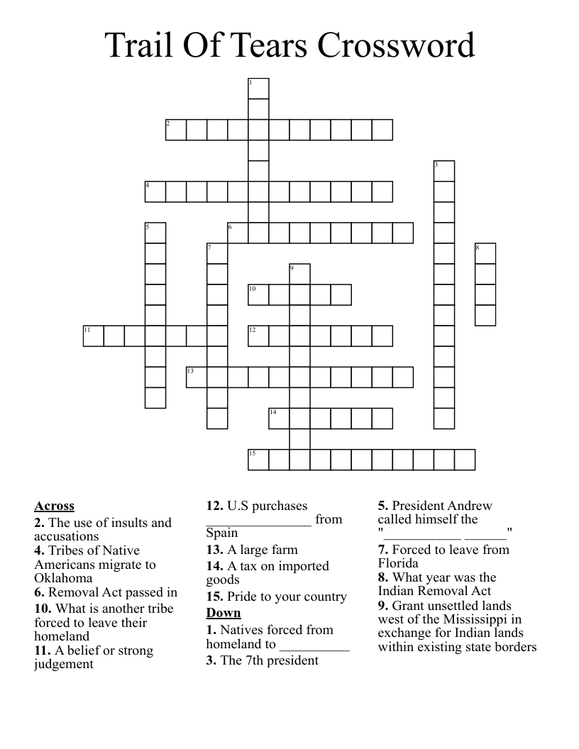 Trail Of Tears Crossword WordMint Trail Of Tears Crossword WordMint