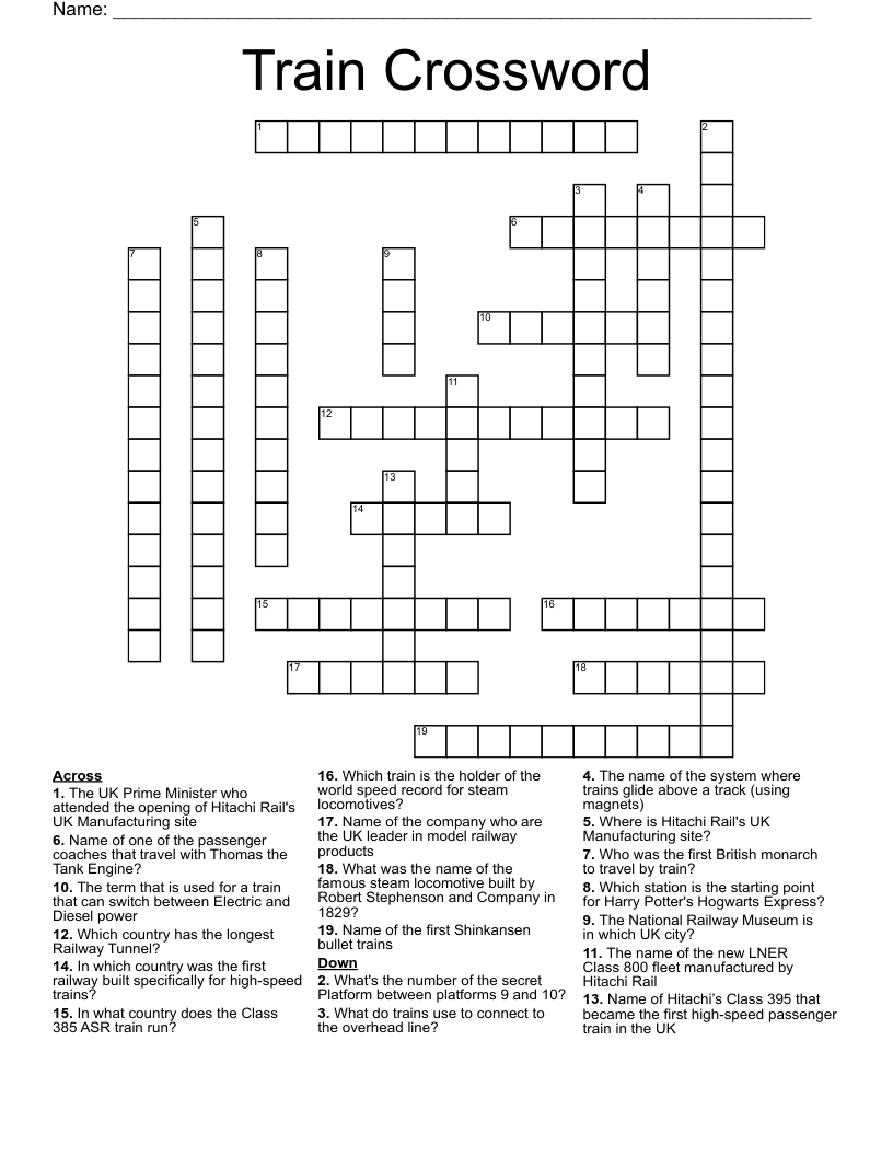 Train Crossword WordMint Train Crossword WordMint