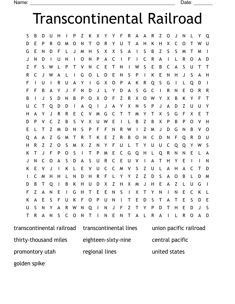 Transcontinental Railroad Word Search WordMint Transcontinental Railroad Word Search WordMint