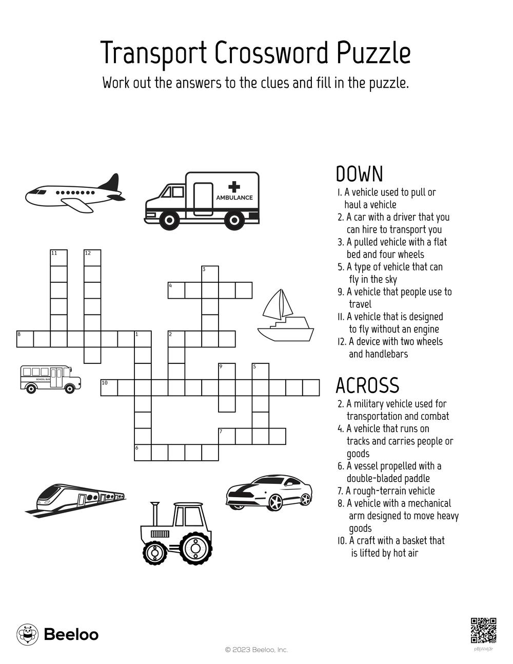 Transport Crossword Puzzle Beeloo Printable Crafts And Activities For Kids Transport Crossword Puzzle Beeloo Printable Crafts And Activities For Kids