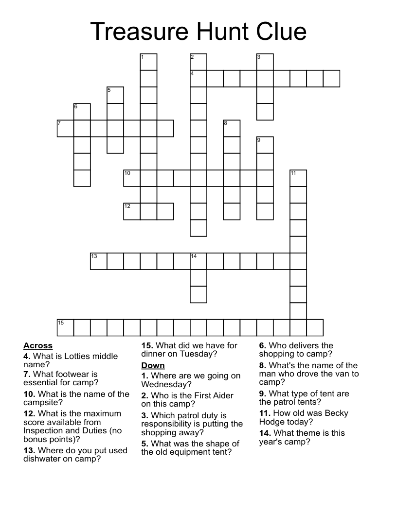 Treasure Hunt Clue Crossword WordMint Treasure Hunt Clue Crossword WordMint