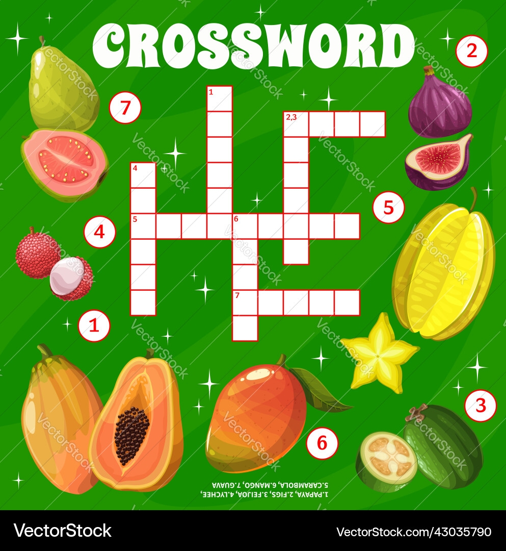 Tropical Raw Fruits Crossword Grid Find Word Game Vector Image Tropical Raw Fruits Crossword Grid Find Word Game Vector Image