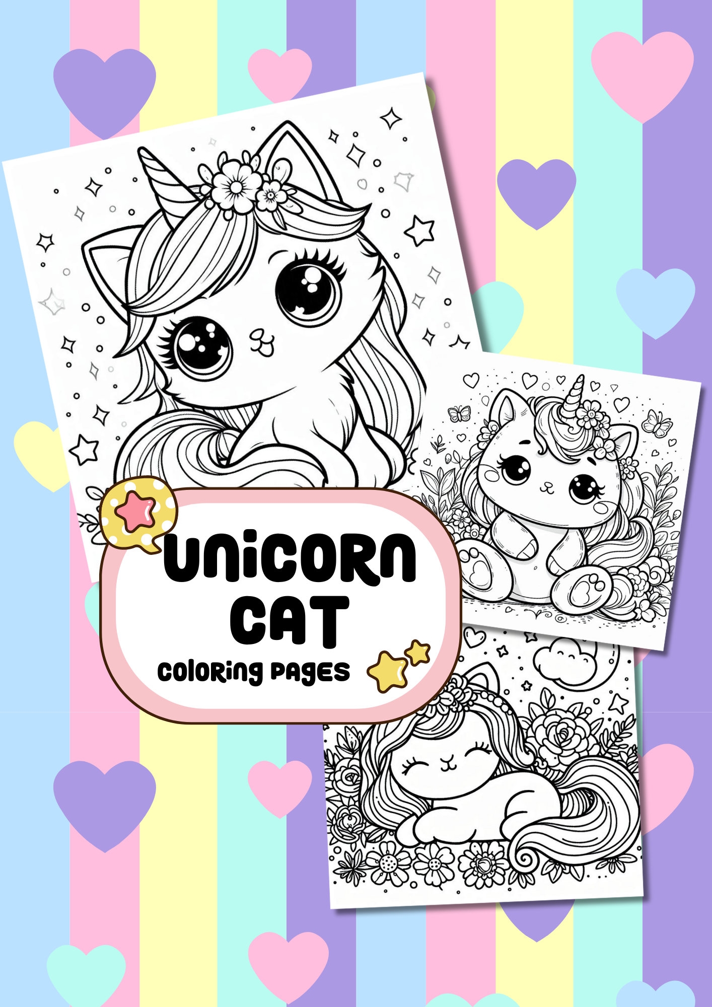 Unicorn Cat Coloring Pages Etsy Unicorn Cat Coloring Pages Etsy