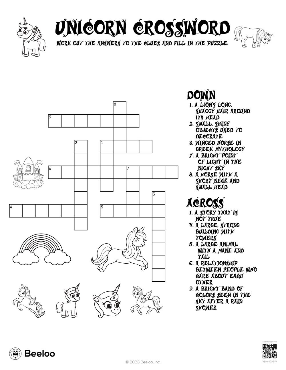 Unicorn Crossword Beeloo Printable Crafts And Activities For Kids Unicorn Crossword Beeloo Printable Crafts And Activities For Kids