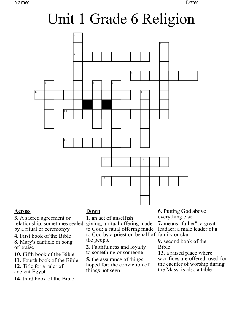 Unit 1 Grade 6 Religion Crossword WordMint