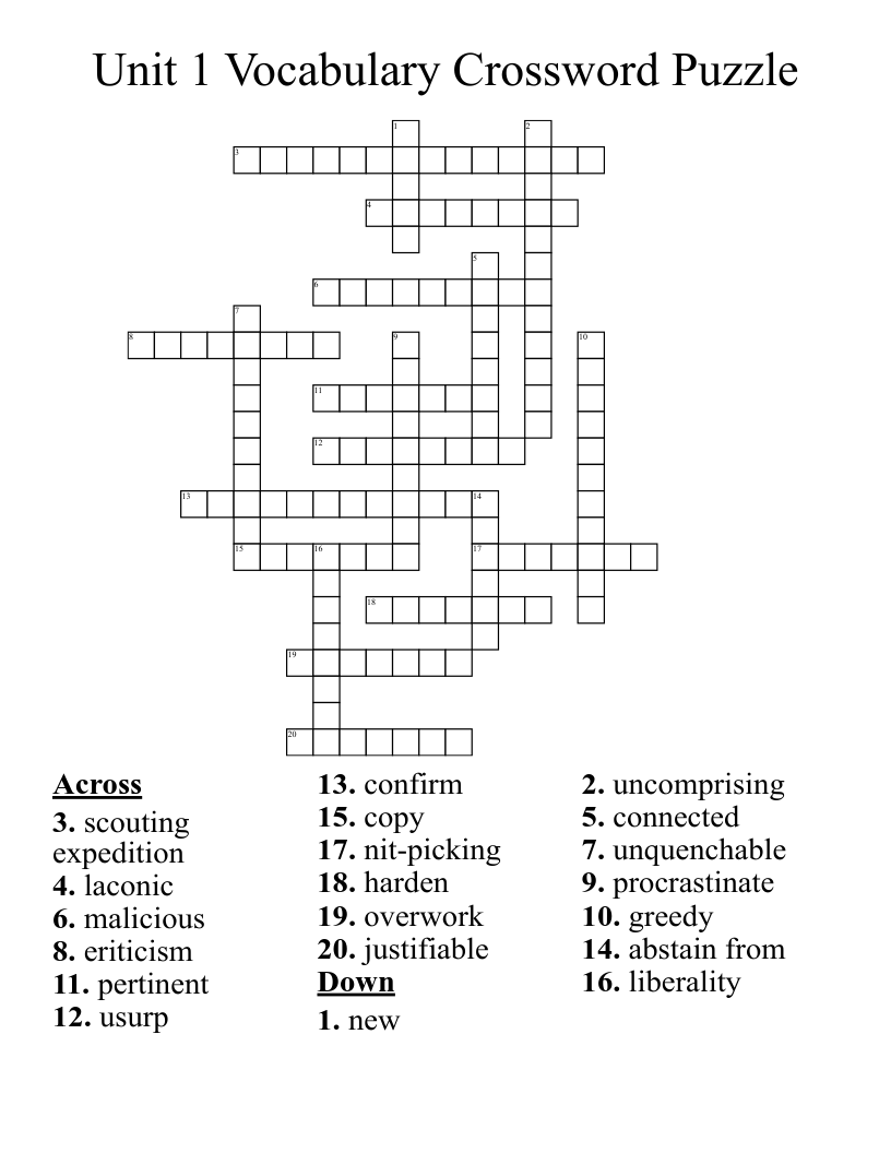 Unit 1 Vocabulary Crossword Puzzle WordMint Unit 1 Vocabulary Crossword Puzzle WordMint