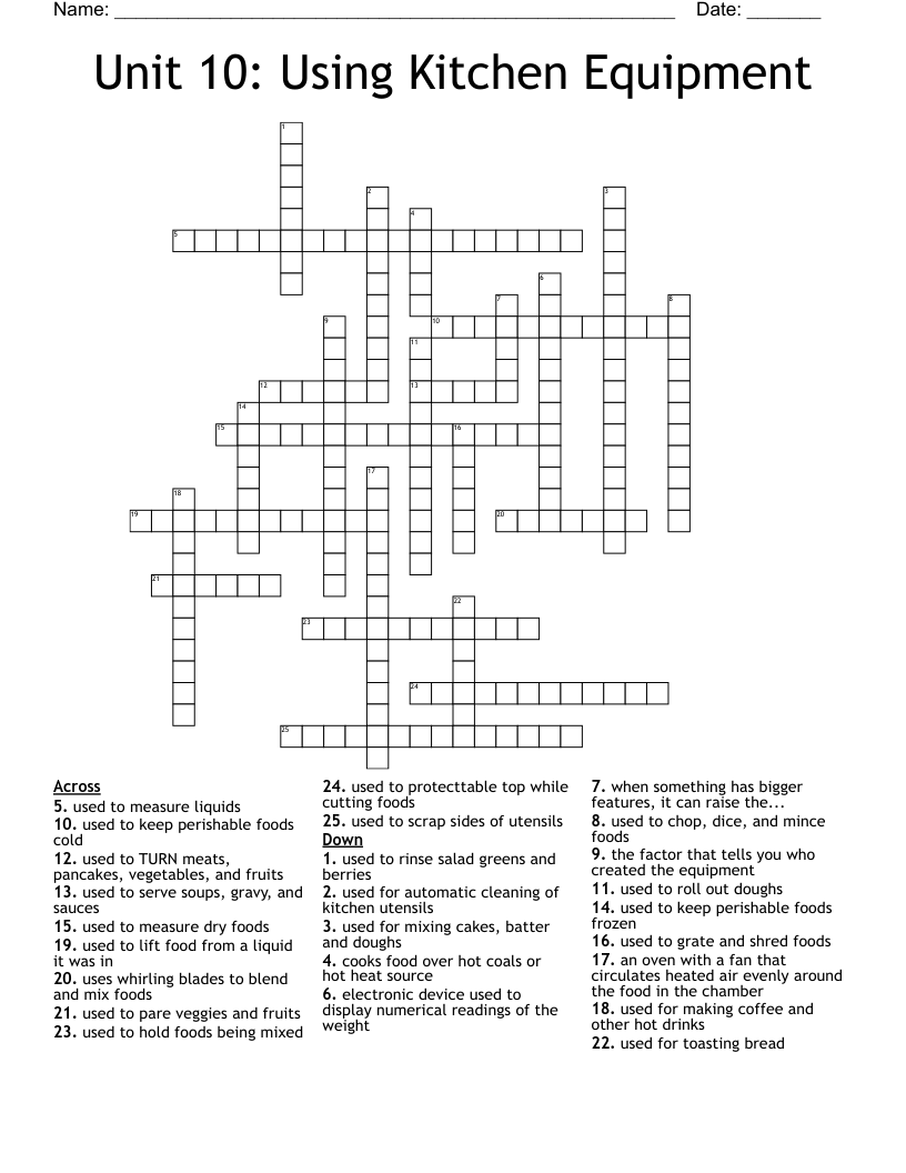 Unit 10 Using Kitchen Equipment Crossword WordMint Unit 10 Using Kitchen Equipment Crossword WordMint