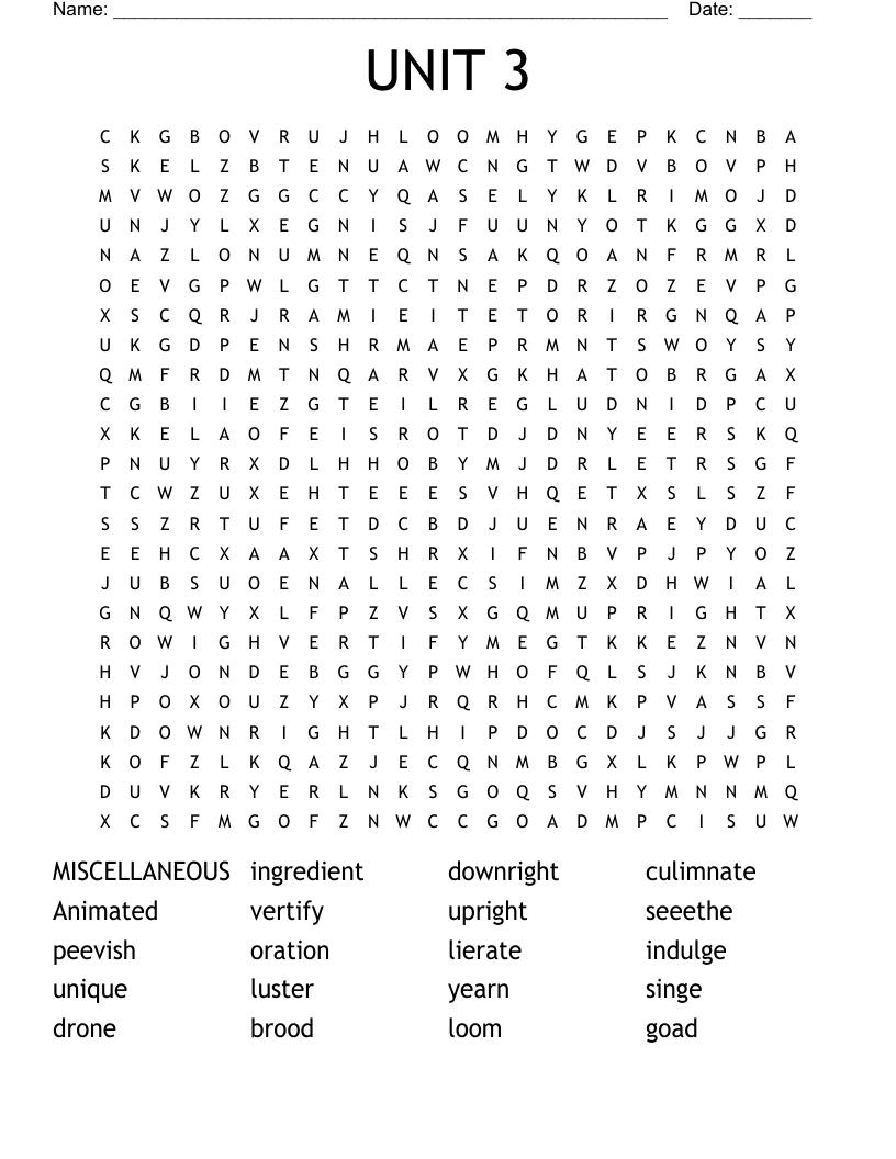UNIT 3 Word Search WordMint UNIT 3 Word Search WordMint