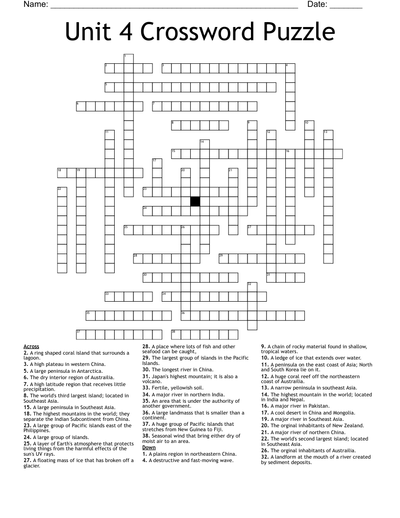 Unit 4 Crossword Puzzle WordMint Unit 4 Crossword Puzzle WordMint