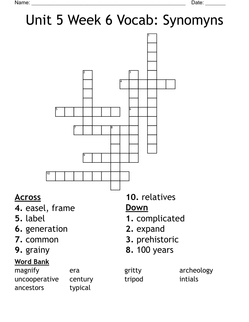 Unit 5 Week 6 Vocab Synomyns Crossword WordMint