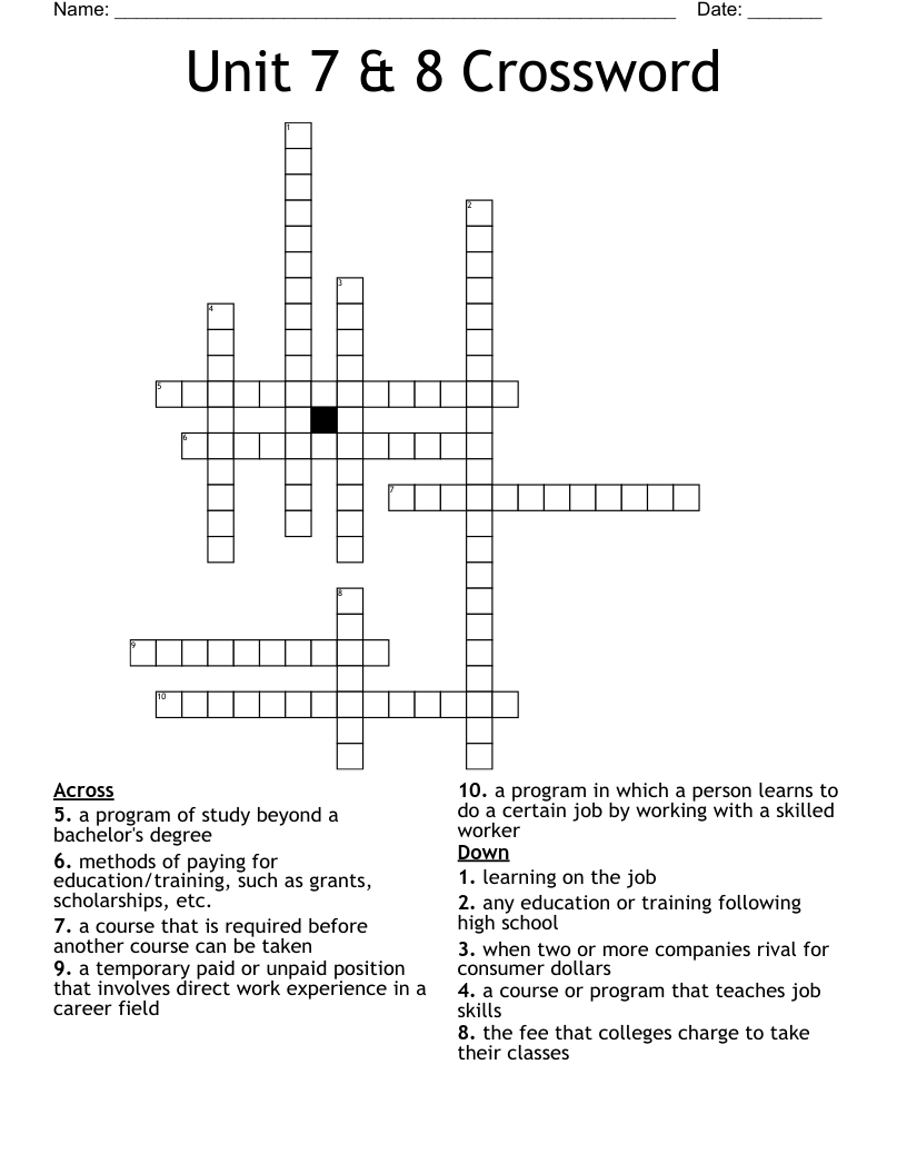 Unit 7 8 Crossword WordMint Unit 7 8 Crossword WordMint