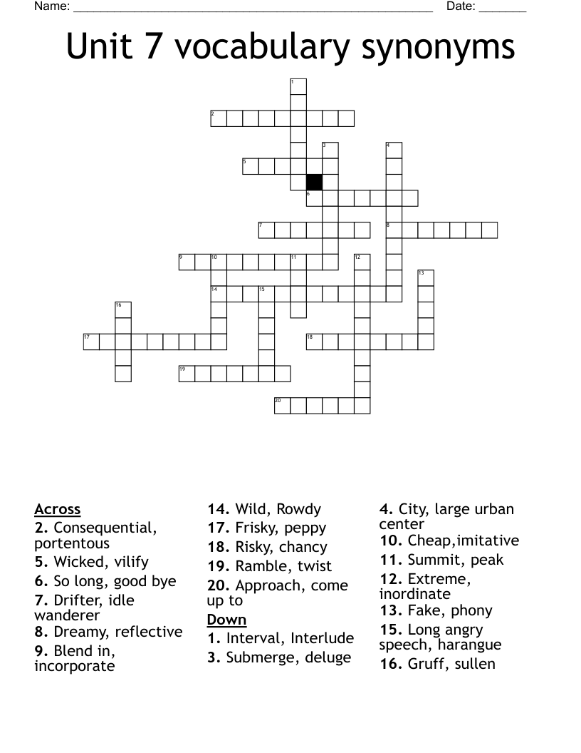 Unit 7 Vocabulary Synonyms Crossword WordMint