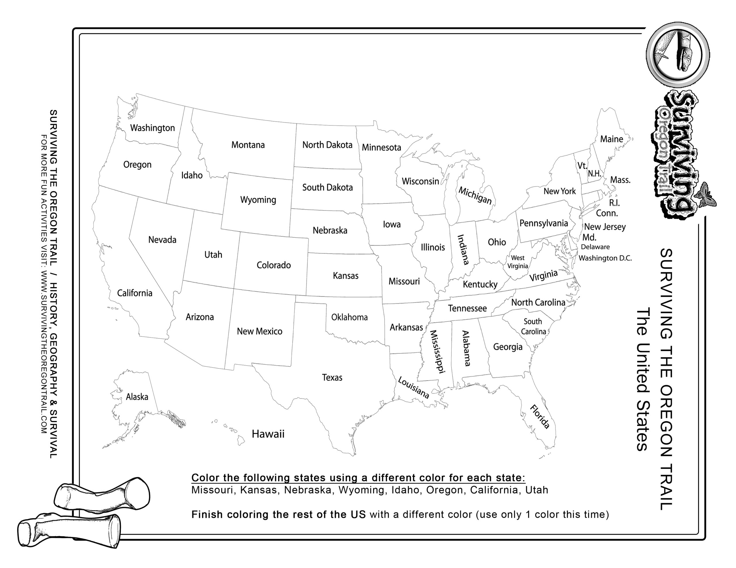 US Coloring Page Color The Following States Surviving The Oregon Trail US Coloring Page Color The Following States Surviving The Oregon Trail