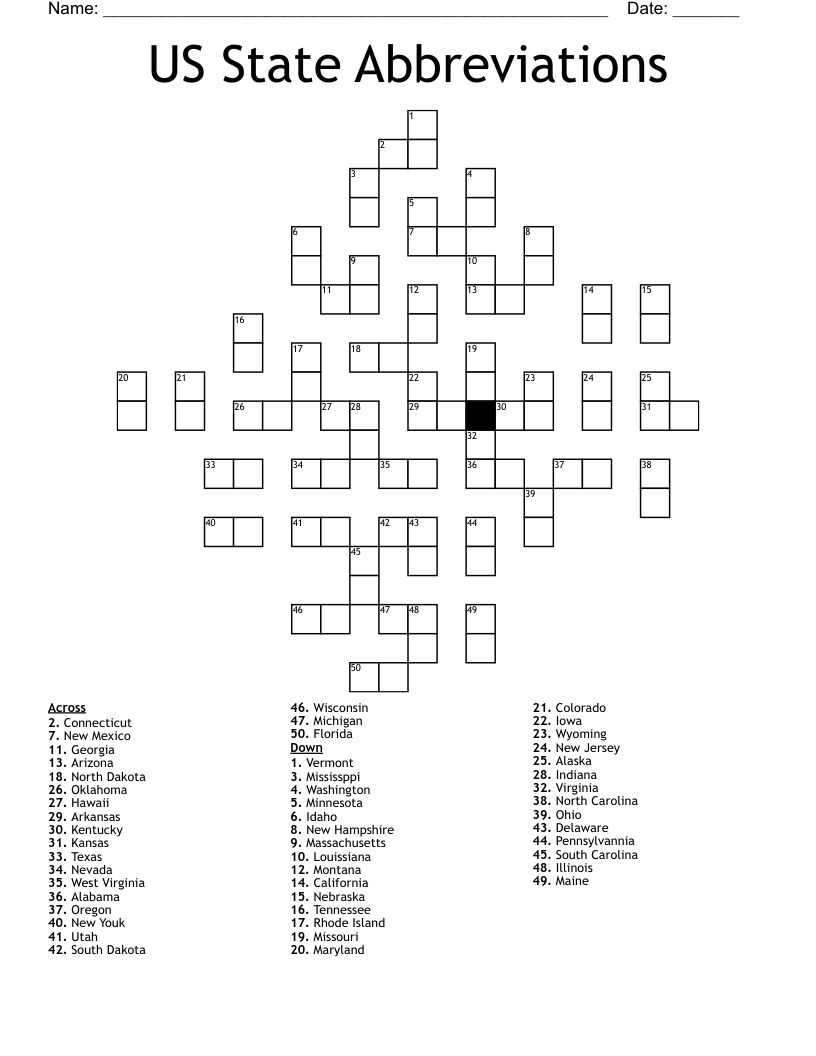US State Abbreviations Crossword WordMint US State Abbreviations Crossword WordMint