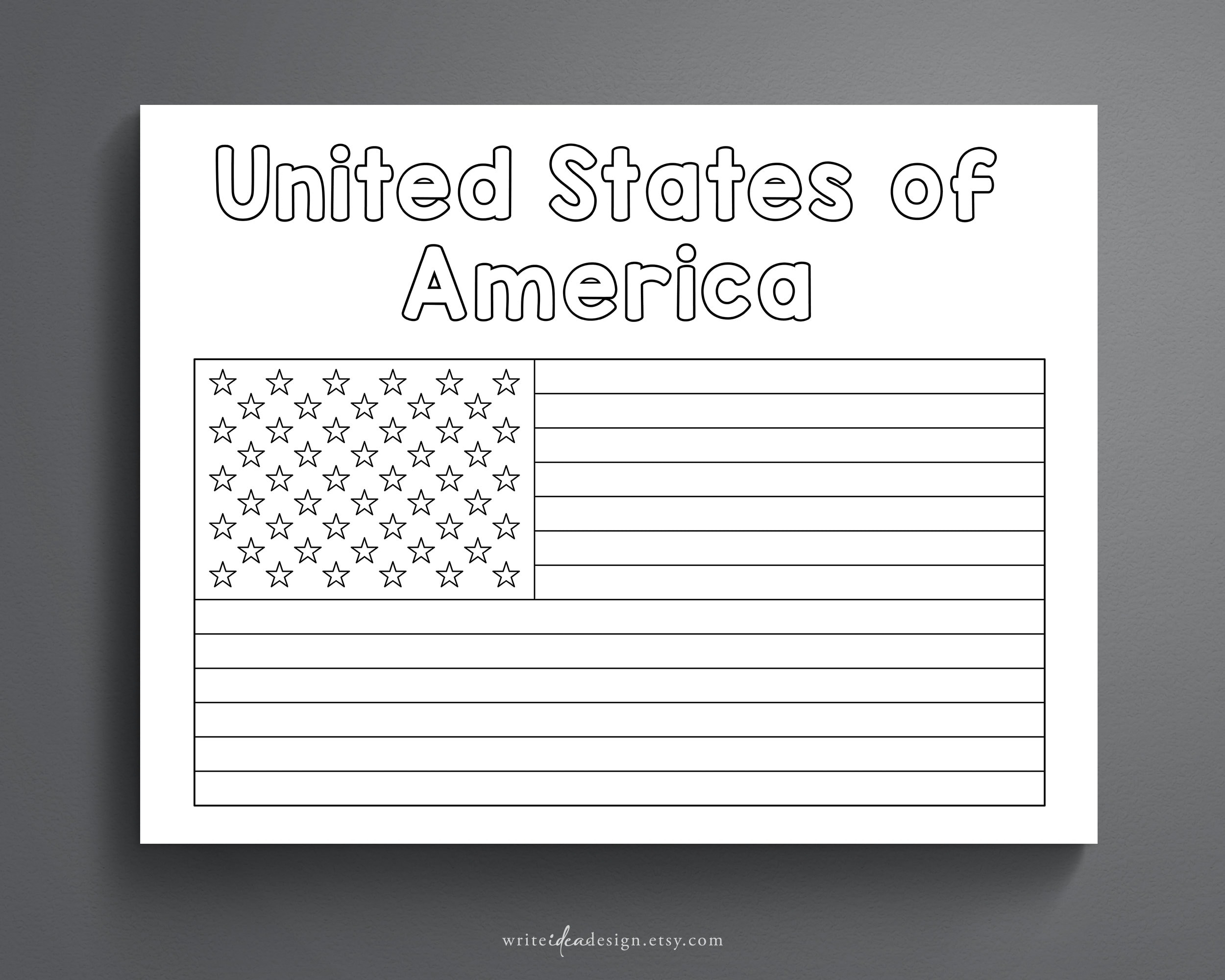 USA Flag Coloring Page Printable American Flag Activity PDF Etsy