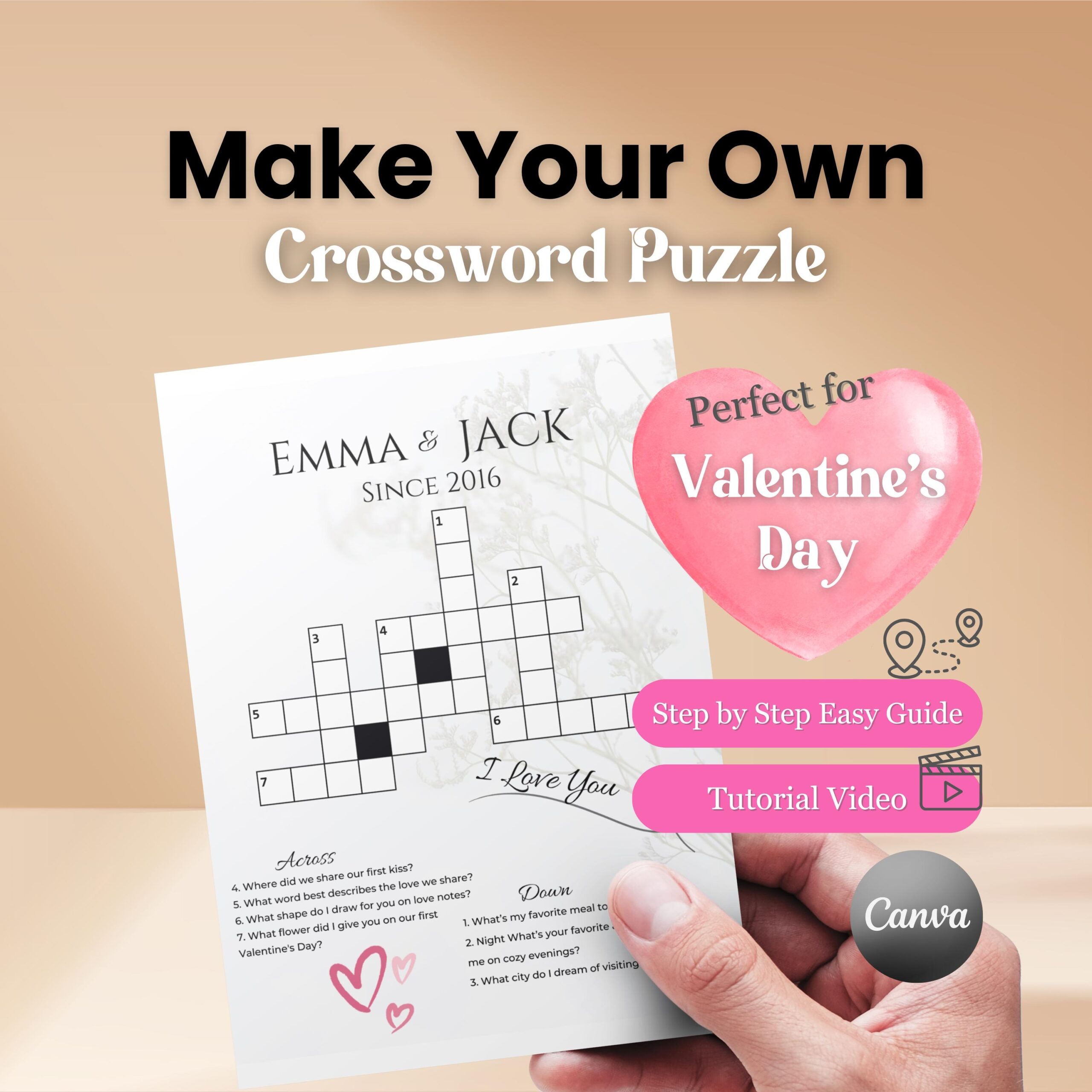 Valentine s Day Crossword Puzzle DIY Game For Couples canva Template Etsy Valentine s Day Crossword Puzzle DIY Game For Couples canva Template Etsy