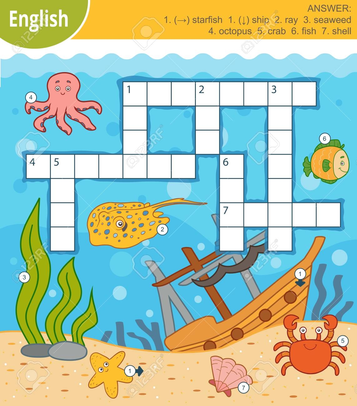 Vector Colorful Crossword In English Education Game For Children About The Underwater World And Sea Animals Royalty Free SVG Cliparts Vectors And Stock Illustration Image 85059624 Vector Colorful Crossword In English Education Game For Children About The Underwater World And Sea Animals Royalty Free SVG Cliparts Vectors And Stock Illustration Image 85059624
