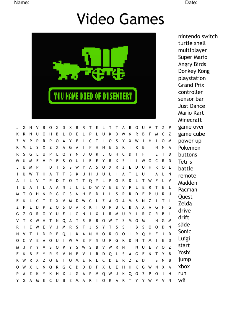 Video Games Word Search WordMint Video Games Word Search WordMint