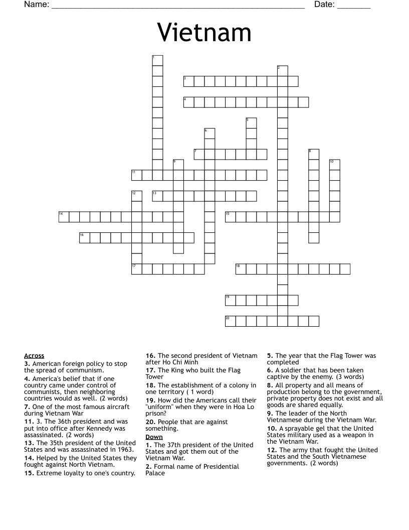 Vietnam Crossword WordMint Vietnam Crossword WordMint