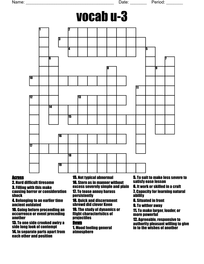Vocab U 3 Crossword WordMint Vocab U 3 Crossword WordMint